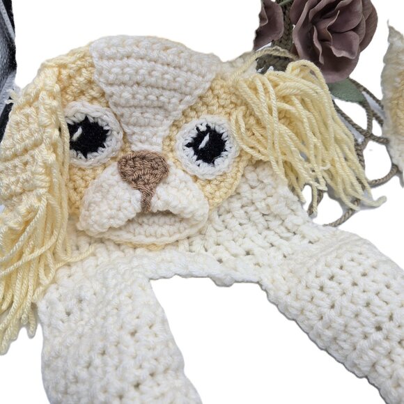 Japanese Chin Breed Puppy Dog Cream/Yellow & White Scarf Crochet Handmade byBre - Picture 3 of 7